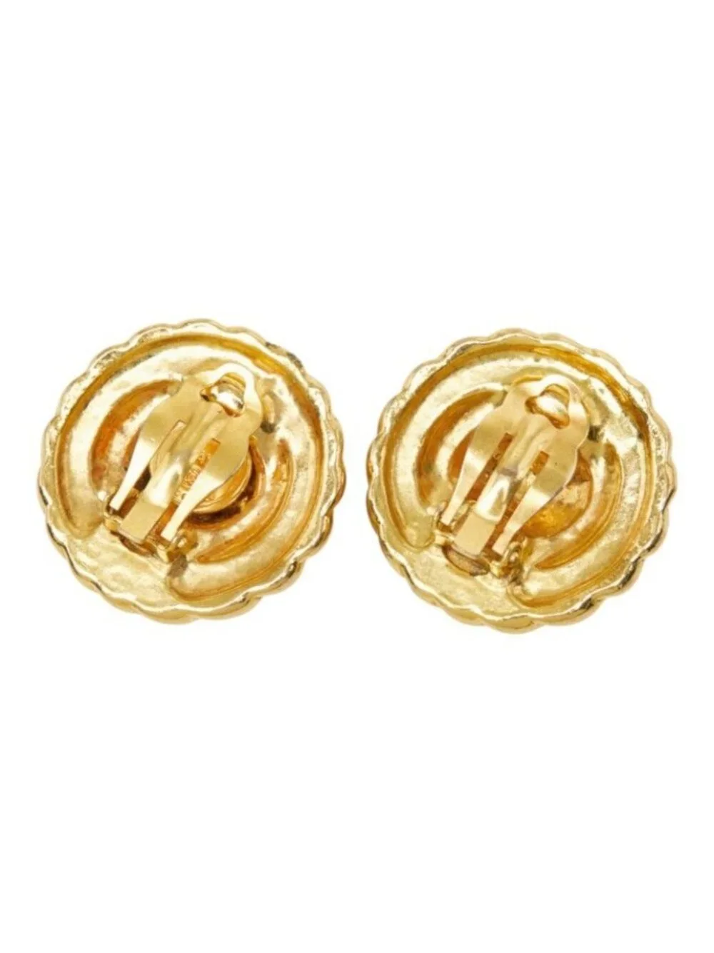 Chanel CC Logo Vintage Earrings Ear Clip Round Gold Plated